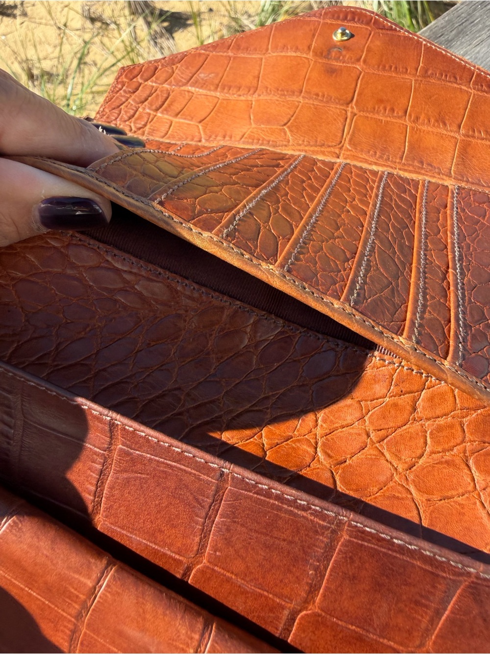 Vintage Ghurka Cognac Croc-Embossed Leather Continental Envelope Wallet - Picture 2 of 13